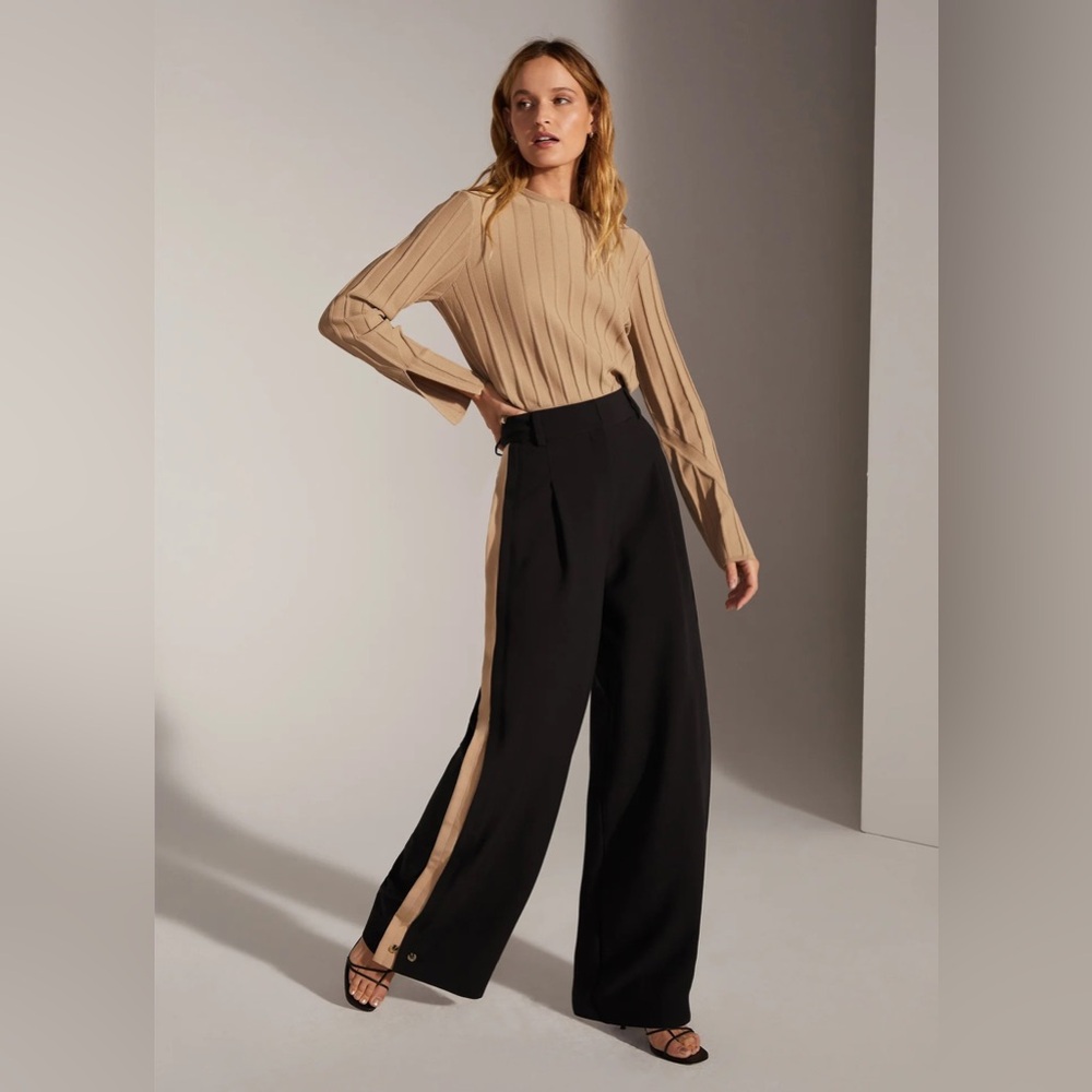 Favorite Daughter Margaret Wide Leg Pant Black Beige High Rise Trouser Size 0